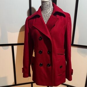 Vibrant Red Double-Breasted Pea Coat